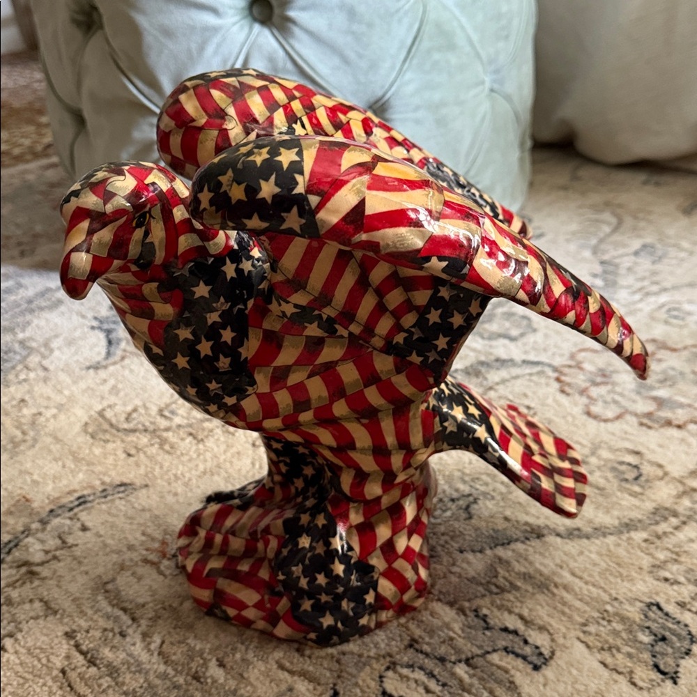 American Bald Eagle Wrapped In Flag Ceramic Sculpture 12"x9"10"